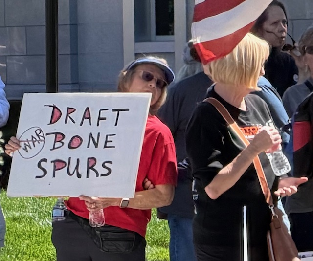 No Kings 3.0 protester with Draft Bone Spurs sign