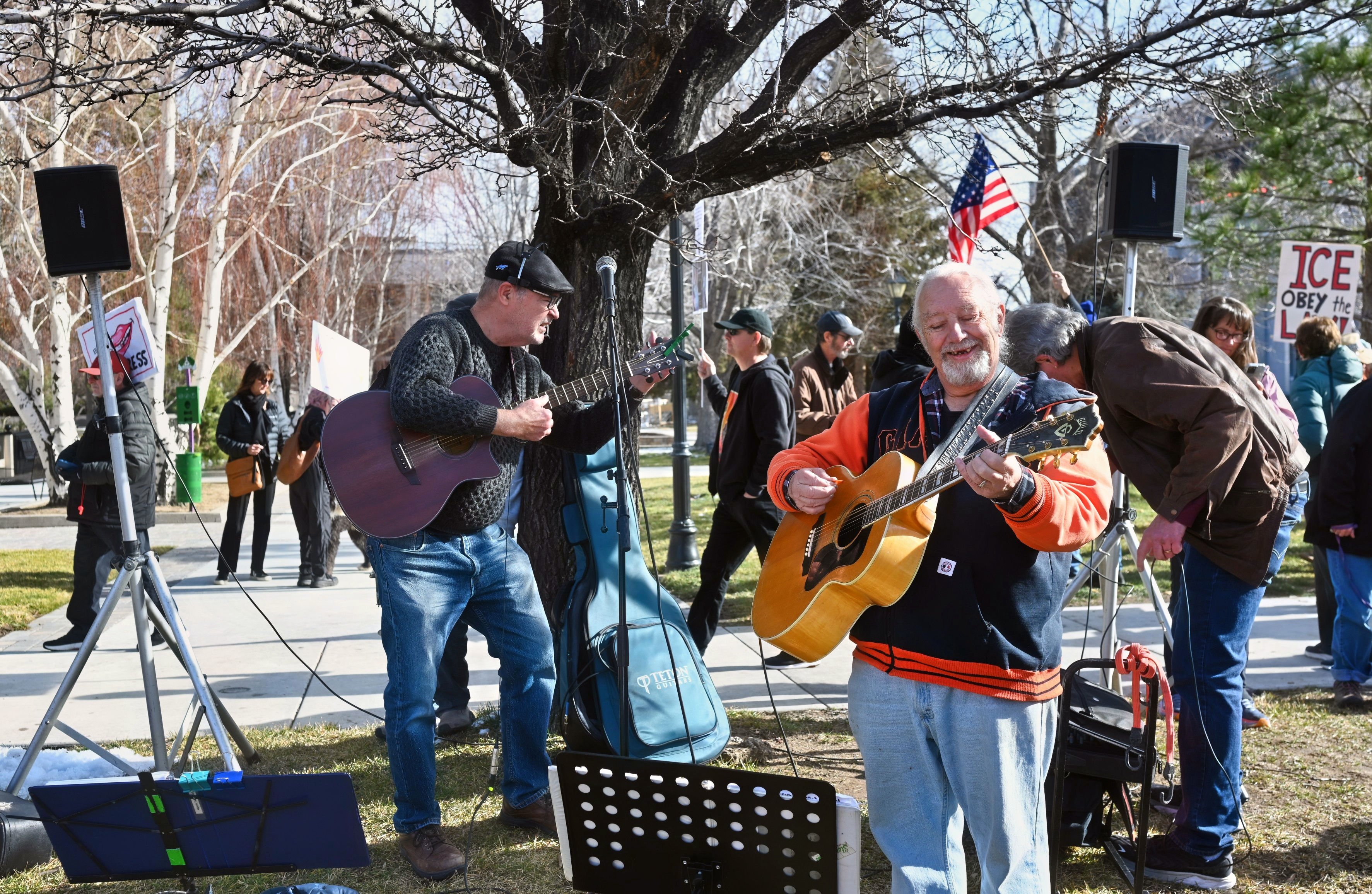 Rally at the Nevada Legislature with flags
